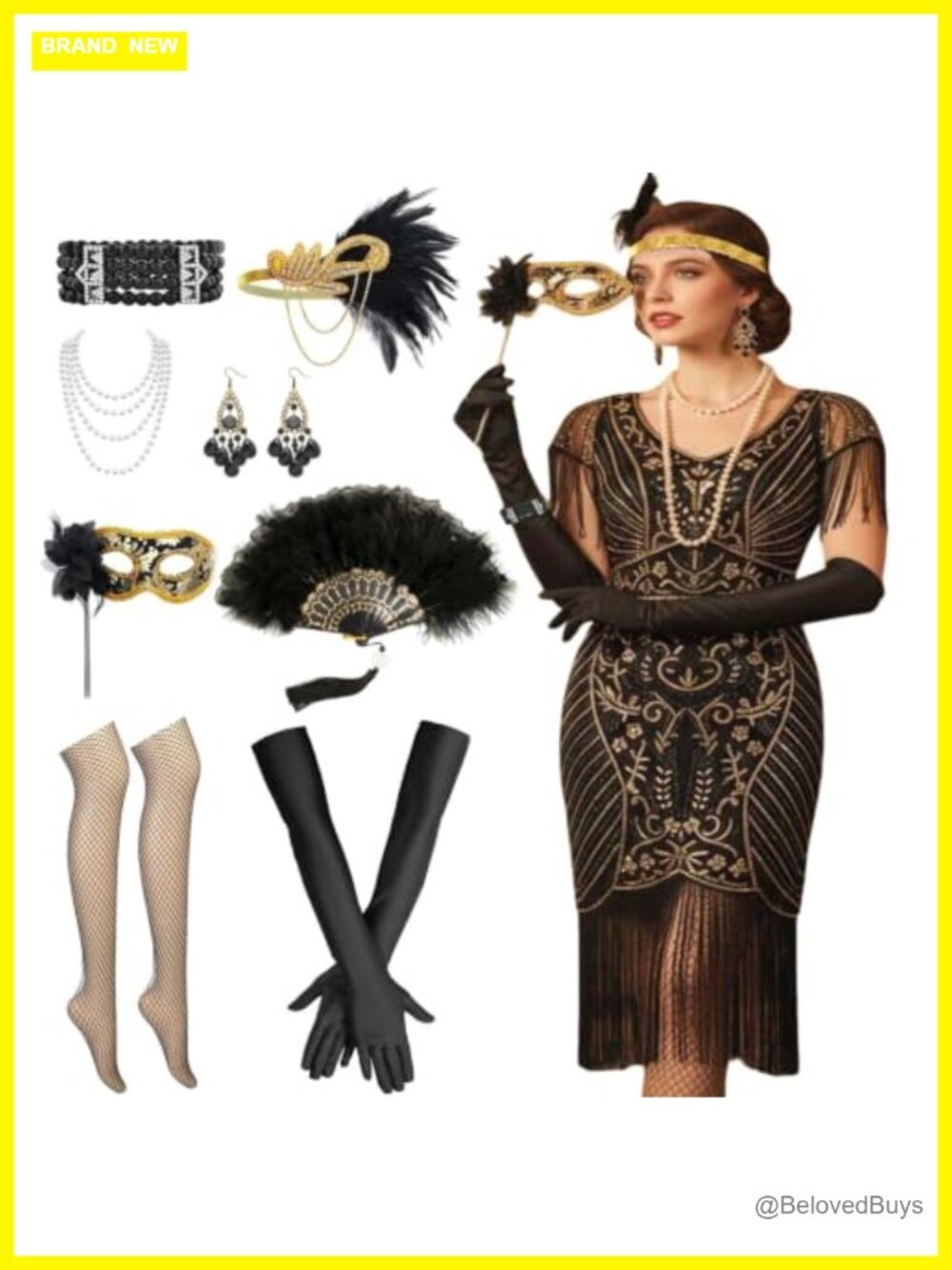 1920s Flapper Dress Sequin Fringe Roaring 20s Costume Set Women